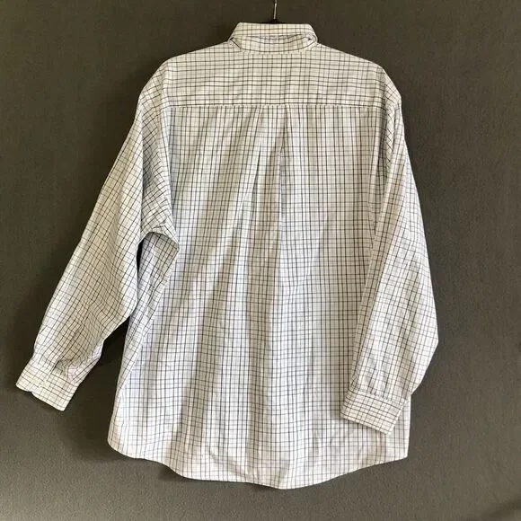 Button Up Dress Shirt Men's Sz L White Long Sleeve Blue Checkered George Western - Picture 13 of 13